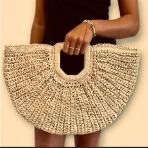 Ramla Half Moon Woven Crochet Raffia Bag